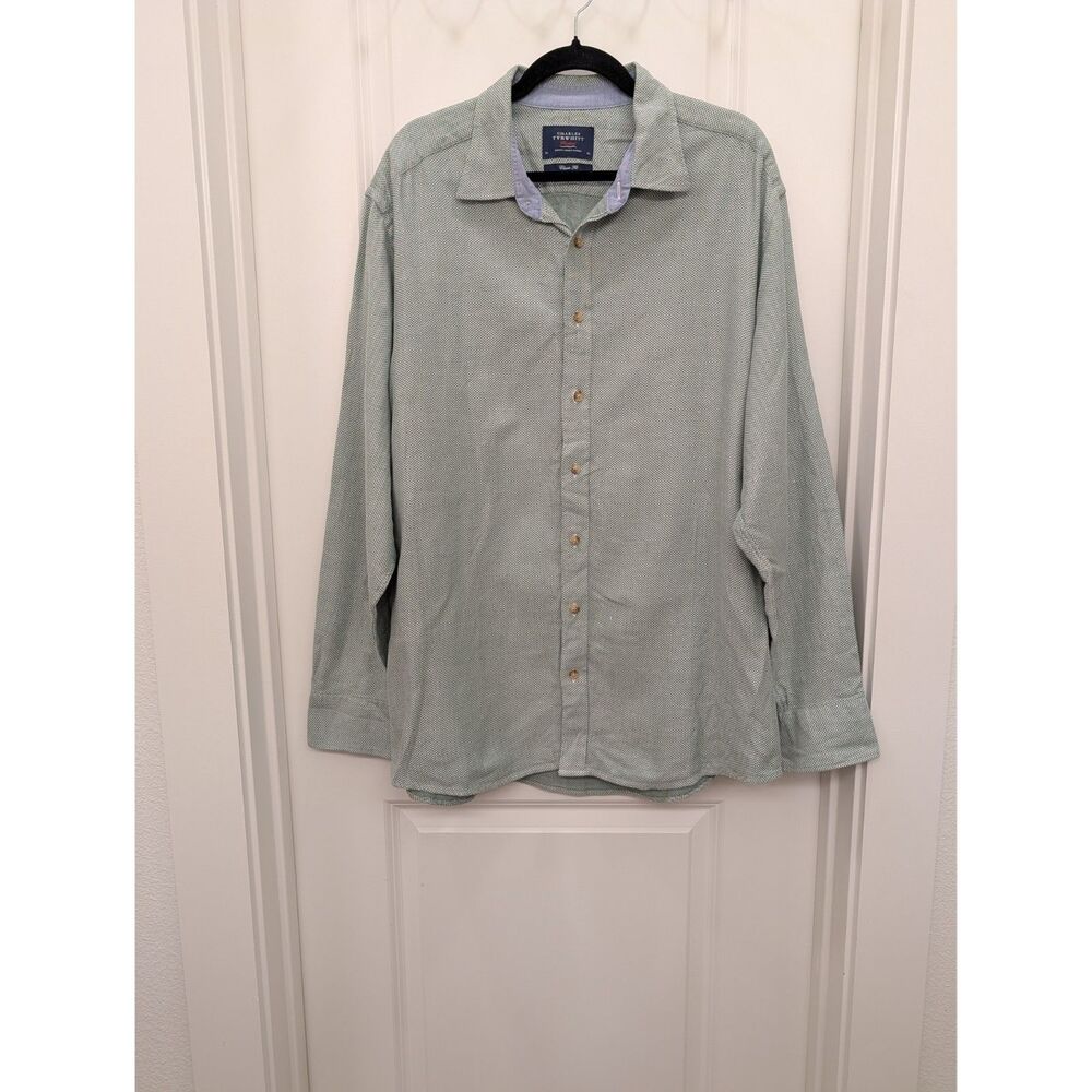 Charles Tyrwhitt Mens XL Green Geometric Pattern Slim Fit Button Up FLAW